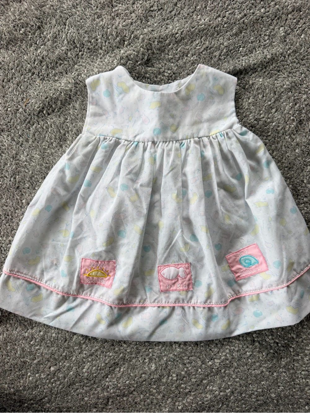 Vintage 80s/90s Mayfair Pastel Beach Appliqué Baby Dress Sleeveless White Pink